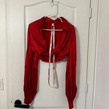 HOUSE OF CB Red Laraine Cherry Silk Blouse Size Small
