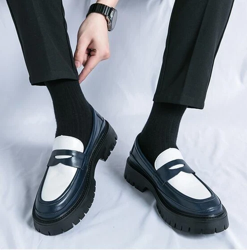 British Mens Leather Loafers Slip On Platform Business Round Toe Dress Shoes New - Picture 14 of 18