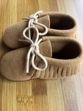 Vintage Baby Moccasins Shoes 3-6 months size 1 Brown Fringe