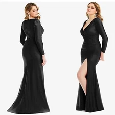 NWT CYNTHIA & SAHAR | YASMEEN STYLE CS102 LUXE STRETCH BLACK SATIN Gown S