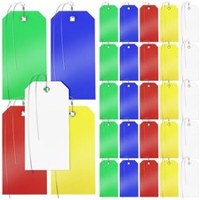 100 Sets Plastic Shipping Tags with Wire 5 Colors Metal Eyelet Large Waterproof