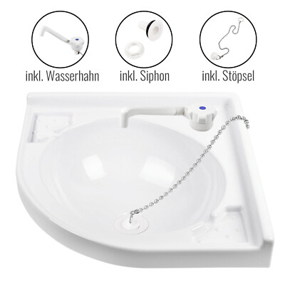 Wohnwagen Waschbecken Set Eckwaschbecken 420x420x150 mm + Wasserhahn & Abfluss