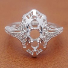 New, Vintage Fine Semi Mount 4mm Round Cut Solitaire Ring Sterling Silver 925