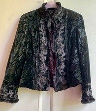 Elegant *east* Black Silk Velvet Fur Trim Beaded Sequin Embroidered Jacket 16