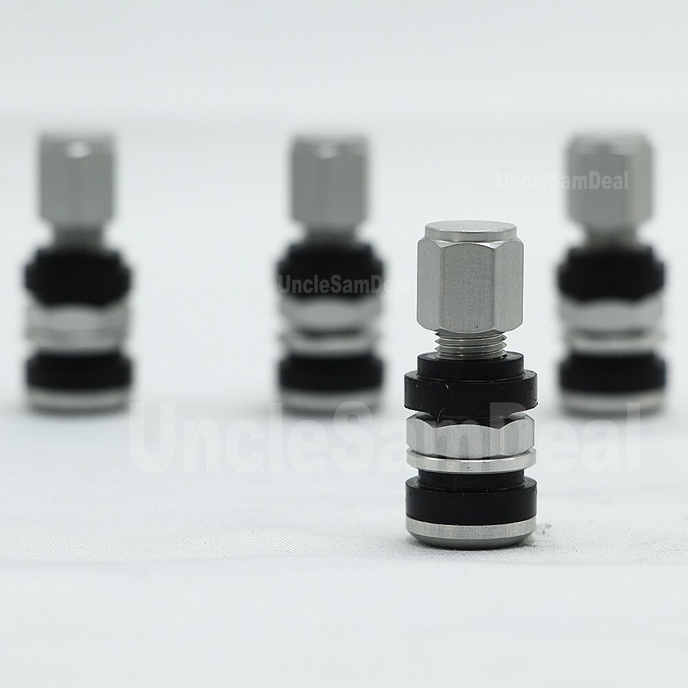 ENKEI NT03+M ALUMINUM BOLT ON SHORT BASE SILVER VALVE STEMS WITH CAPS