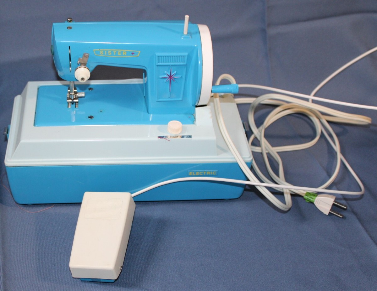 Vintage Sister Sewing Machine Toy Electric Blue Case Model