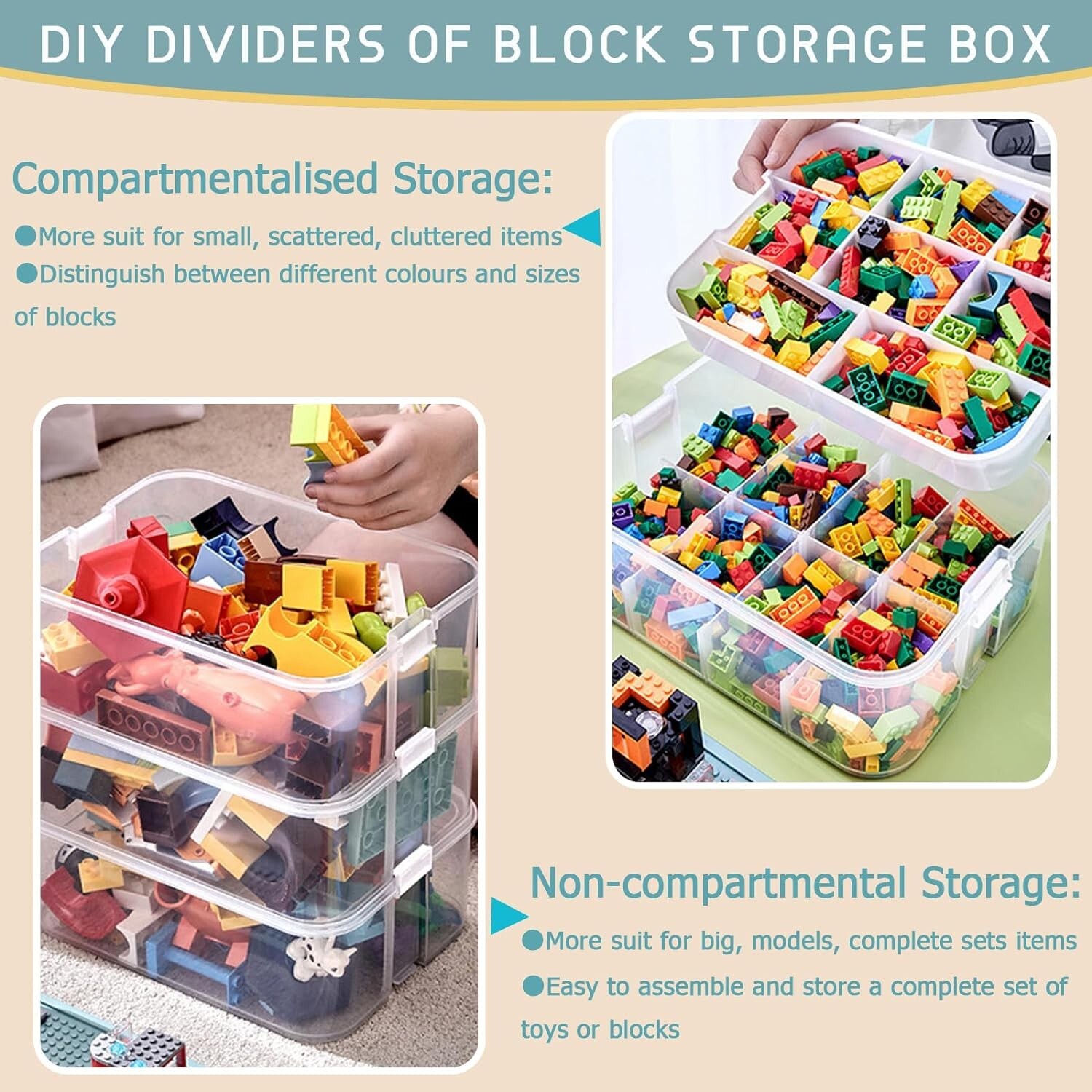 3 tiers Storage Organizer for Lego Kids Toy Box Stackable Building ...