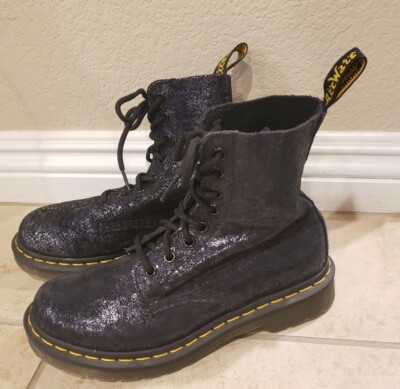 New Dr Martens Soft Leather 1460 Pasca Iridescent Crackle US6 Boots Black 