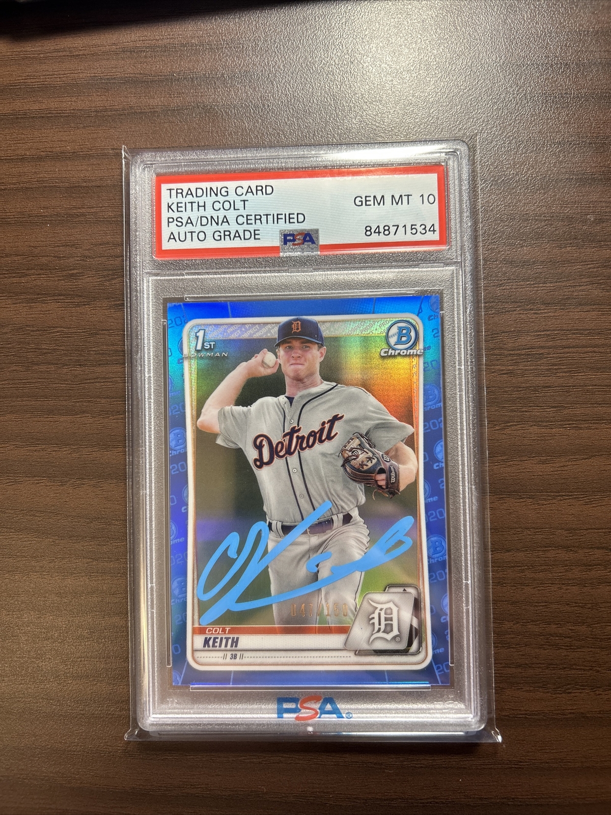Colt Keith 2020 Bowman Chrome AUTO PSA GEM MINT 10 BLUE /150 REFRACTOR TIGER #54
