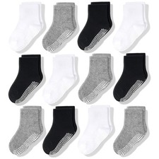 Non-Slip Crew Grip Toddler Socks, 12 Pack for Boys  Girls 3-5 Years Old, Unisex