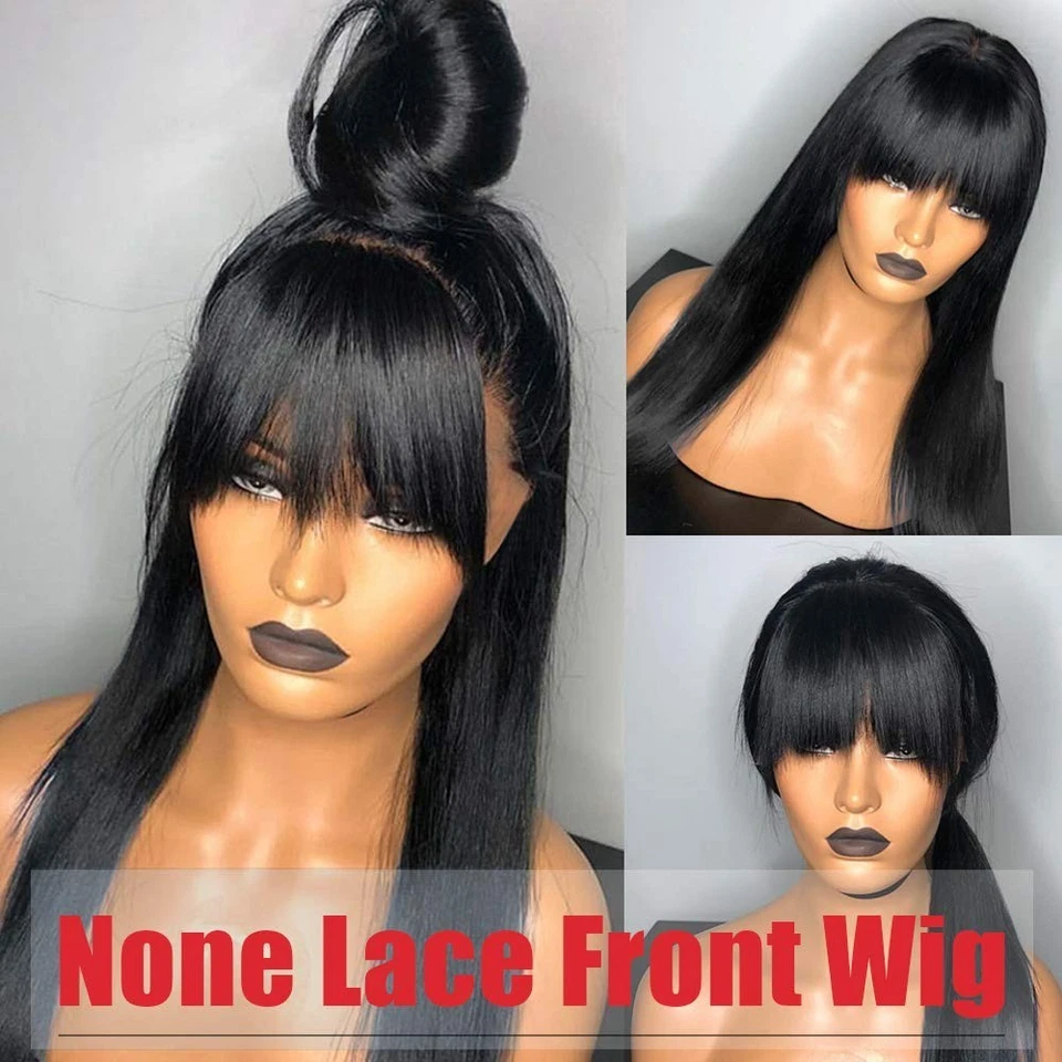 Straight Wigs with Bangs Human Hair Wigs for Black Women None Lace Front Wigs - Image 2 of 4