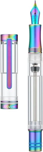 Asvine V200 Titanium Fountain Pen Vacuum Filling, Rainbow Medium Nib Clear Demon - product listing photo