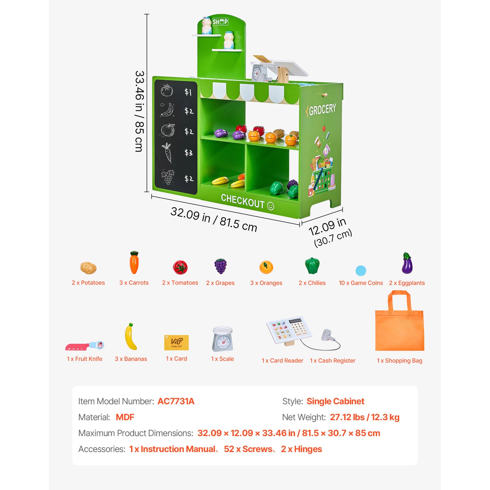 как выглядит Kids Grocery Store Playset Wooden Play Market Stand with Cash Register фото