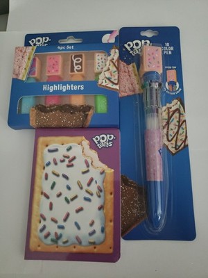 Pop Tart Pen Push Type 10 Colors, Pop Tart Note Pad , 4 Pc Markers Set Fun Gift