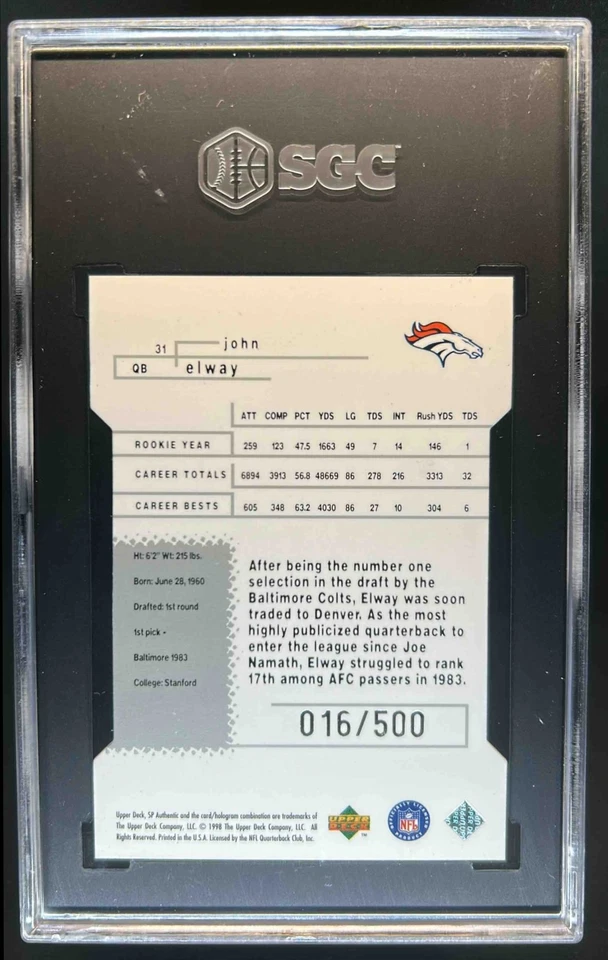 1998 SP Authentic John Elway Die Cuts #/500 Broncos SGC 9.5 - Image 2 of 2