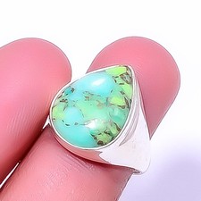 Solitaire Copper Green Turquoise Gemstone 925 Silver Jewelry Ring s.8 A390