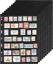 10 Sheets 20 Pages Postage Stamp Album Pages, 7 Pockets 7.7X 1.35in Stamp Collec