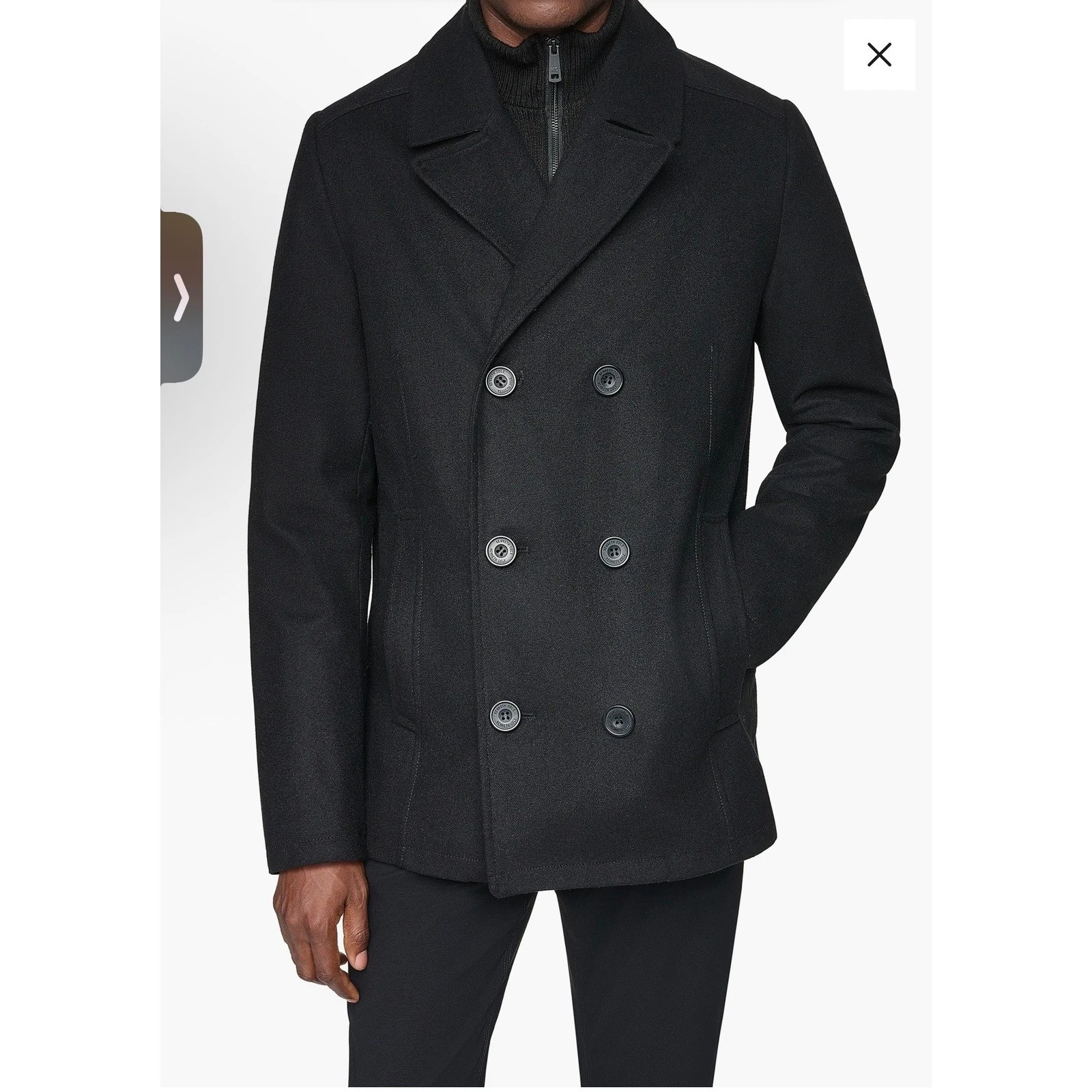 Kenneth Cole Reaction Mens Peacoat Jacket M Black Double Breasted Knit Bib Coat image 1