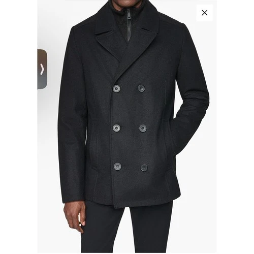 Kenneth Cole Reaction Mens Peacoat Jacket M Black Double Breasted Knit Bib Coat video thumbnail