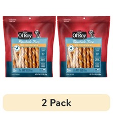  2 pack Rawhide Free Twist Sticks with Chicken Dog Treats, 16 oz, 50 Count