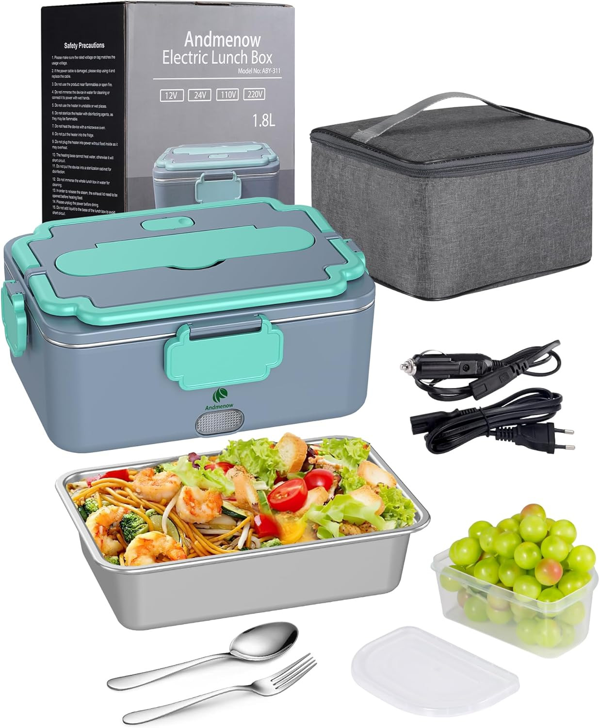 Scaldavivande Elettrico 100W per Auto e Casa | Lunch Box Acciaio Inox