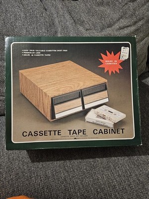 Vintage 1980's Audio Cassette Cabinet Holds 28 Cassettes NIB Woodgrain K-MART