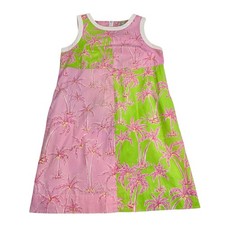 Vtg Lilly Pulitzer Dress Womens 8 White Label Shift Patchwork Palm Party Flaws*