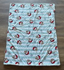 Disney Mickey Mouse Christmas Baby Blanket White Stripes Star Snowflakes Winter