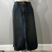 Y2K GAP Jeans Denim Midi Skirt Front Slit / Size 8 / Hong Kong / Yellow Tint