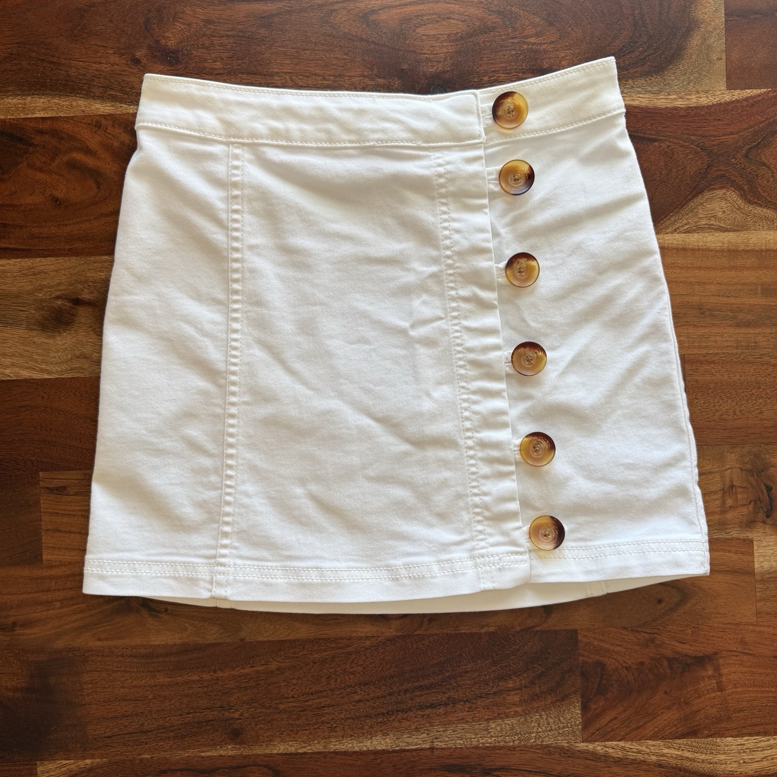 Free People White Button Front High Rise Stretch Denim Mini Skirt Size 0