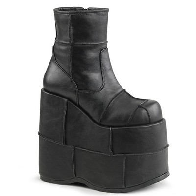 STACK-201 Damenia Damen Herren Plateau Stiefel Flicken Optik schwarz Lederoptik