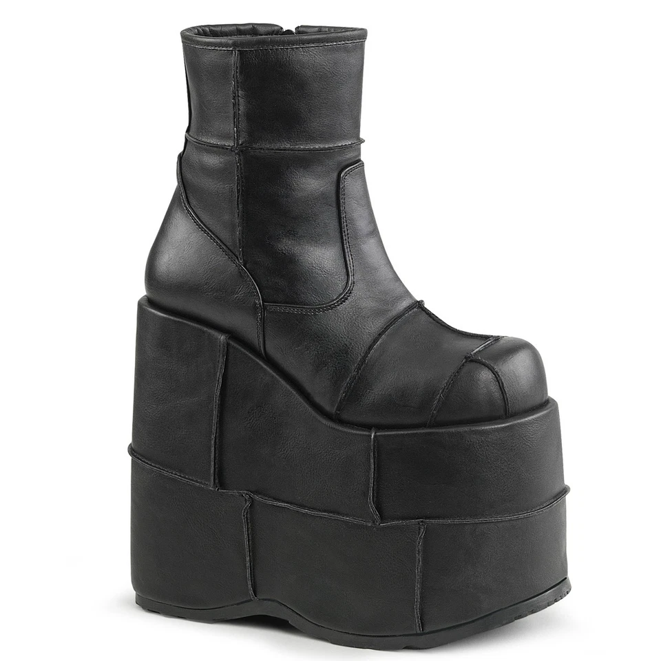 STACK-201 Damenia Damen Herren Plateau Stiefel Flicken Optik schwarz Lederoptik - Bild 1 von 1