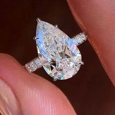 3.60 Ct Pear Cut Lab Grown Diamond Hidden Halo Wedding Ring 14k White Gold FN