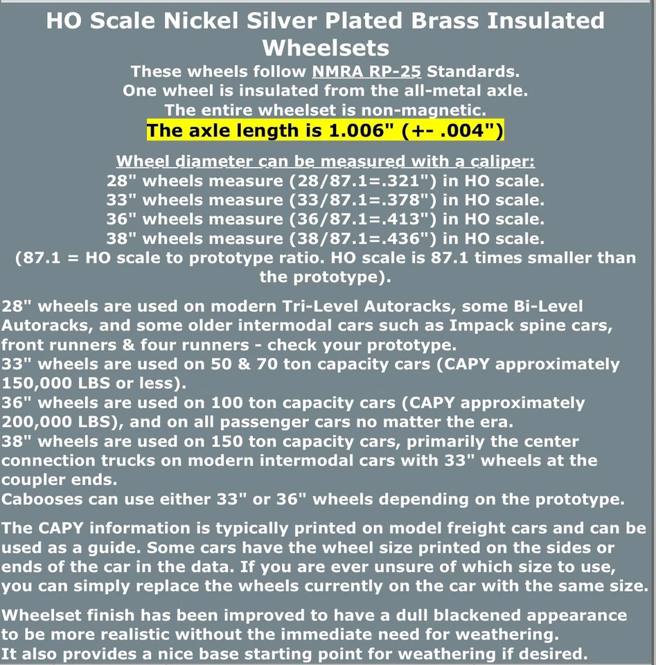 InterMountain 40054 All Brass Insulated 36" Semi-Scale Metal Wheel Sets 12 Pk HO - Image 2 of 2