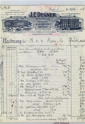 50675221 - 1000 Berlin Mitte Firmenrechnung J.E. Degner, Fabrik fuer Eisenwaren