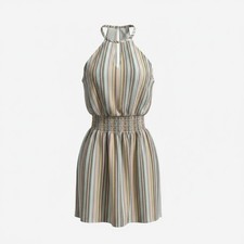 City Vibe Halter Mini Dress Smocked Elastic Waist Stripped Size Small
