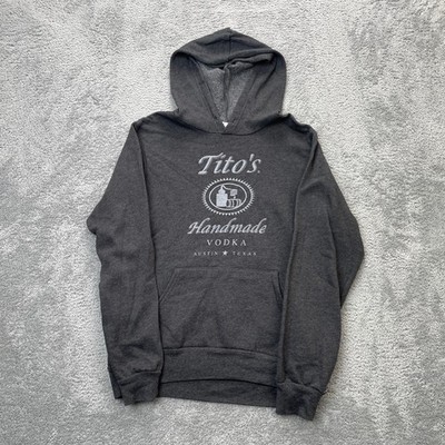 Titos Hoodie Mens Medium Gray Handmade Vodka Graphic Fleece Lined Liquor Merch