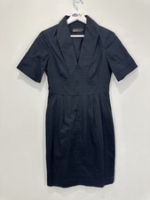 David Lawrence Dress Women 8 Black Knee Length Cotton V Neck A Line Casual Work