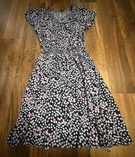 Talbots Dress with Smocked Waist and Flutter Sleeve Blue Floral Women's Large