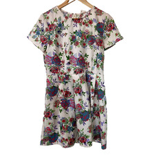 Forever 21 Women's Cream and Multicolor Floral Short Sleeve Mini Dress Size L