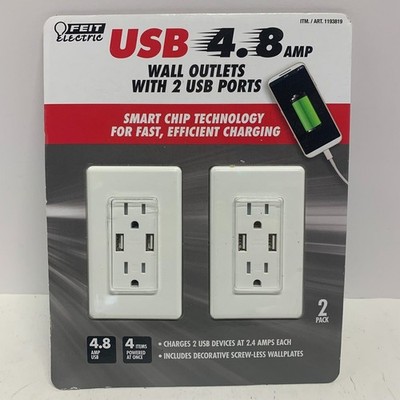 Feit Electric 2-Pack Tamper Resistant Wall Outlet 120V, with 2 USB Ports 4.8 amp
