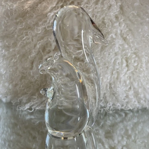 Vintage Signed Steuben Crystal Squirrel  Glass Mr Fluffy Tail Figurine 6.5” Tall