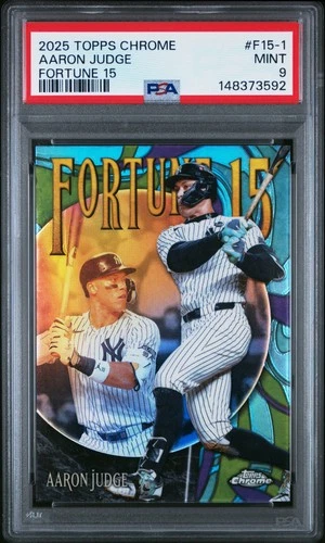 148373592 Aaron Judge 2025 Topps Chrome #F15-1 Fortune 15 PSA 9
