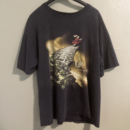 Vtg Korn Thrashed Faded Black Follow The Leader Double Side Graphic Tee XL?Read