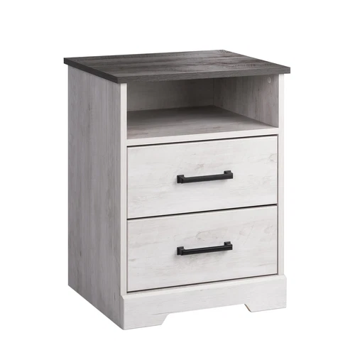 Rustic Ridge Farmhouse Bedroom Nightstand with 2 Drawers and an Open Cubby, W...