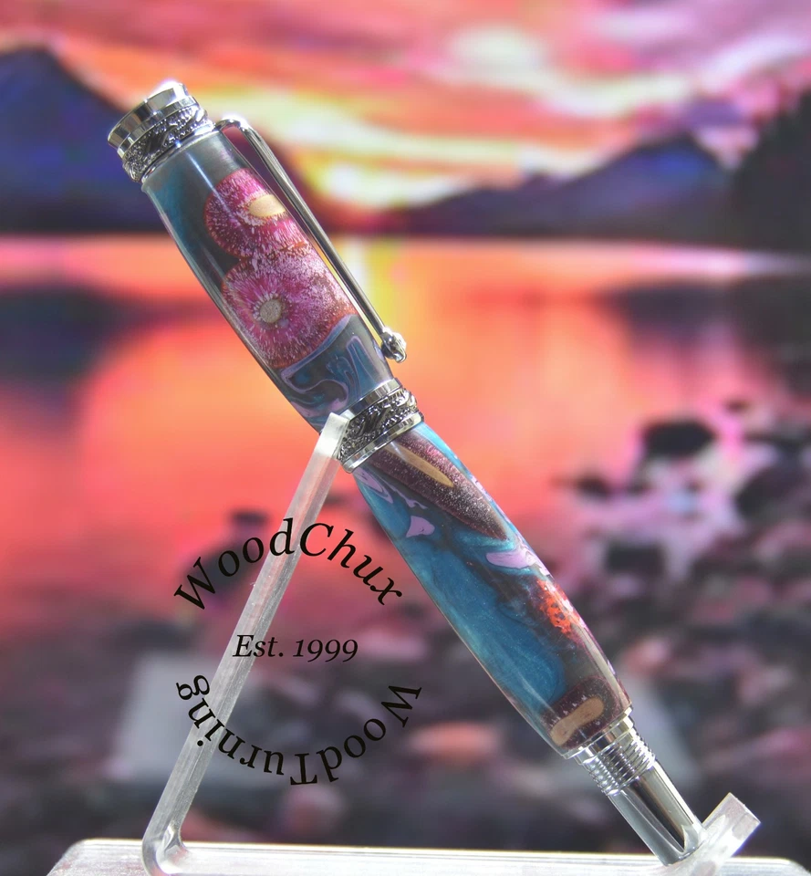 Pluma hecha a mano escritura bolígrafo fuente exótica cola de gato y cardos resina 1583a Foto 2 de 4