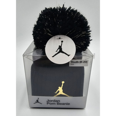 Jordan Girl's Youth 8-20 Black Pom Winter Beanie NIB W/Gift Tag