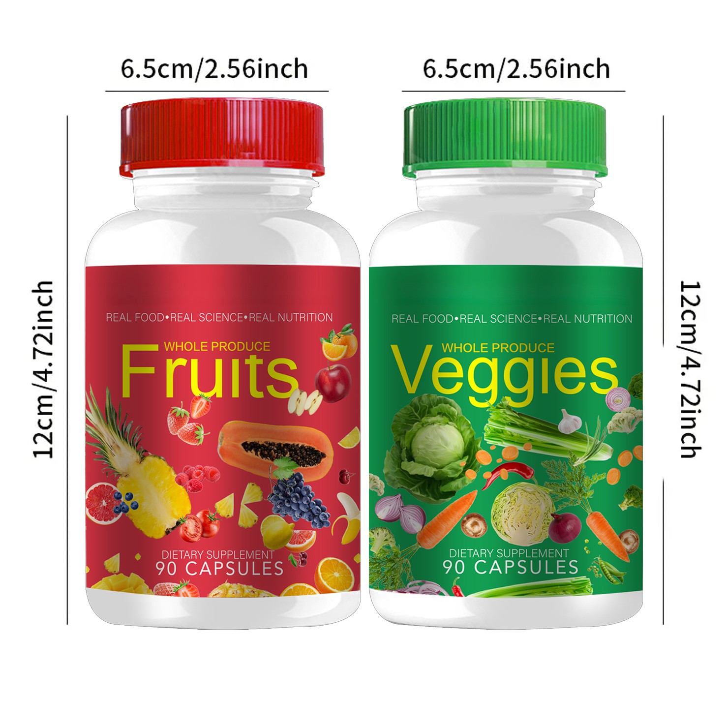 1 Set Fruits and Veggies Supplements - 90 Fruit Capsules, 90 Veggie Capsules New