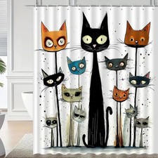 Funny Cat Shower Curtain Set Cute Kids Washable Fabric Decor 72x72 Inch