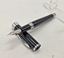 Monteverde USA Strata Fountain Pen Black Laquer with Chrome Trims Omniflex Nib
